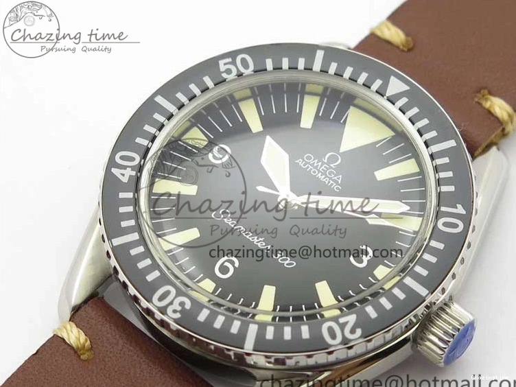 1219 Vintage Seamaster 300 No Date SS B12 Black Dial On Brown Leather Strap A2836 (Free Nylon Strap) Comfortable 7912